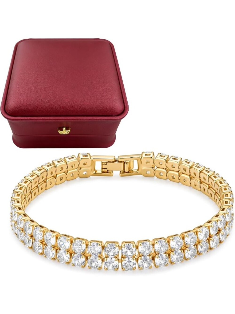 Elegant 2-Row Tennis Bracelet for Women & Men - Adjustable 7 Inch Jewelry